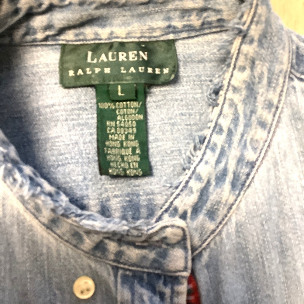Womens Large Polo Ralph Lauren Denim Logo Shirt Long Sleeve Shirt Vintage - Picture 2 of 11